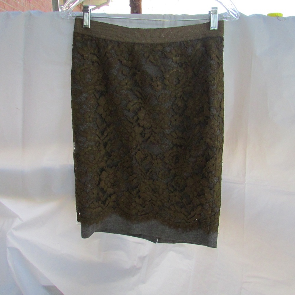 LOFT Olive Lace Pencil Skirt
